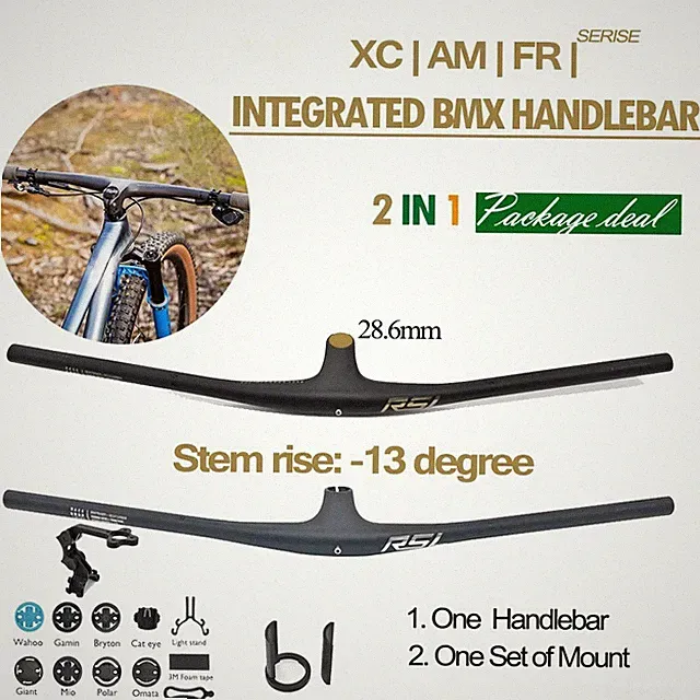 13 Degree Carbon Fiber Integrated MTB Bar 28.6mm Clamp Bicycle Handlebar