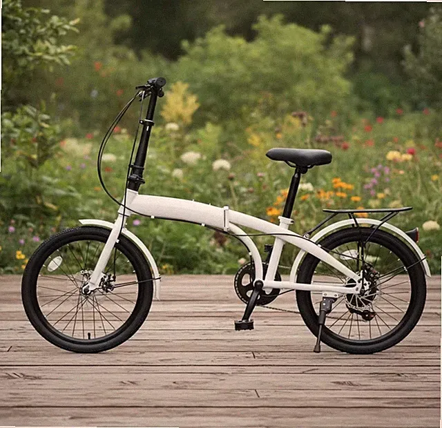 20 in Folding Bike 7 Speed Disc Brake High Carbon Steel White/Black Fenders