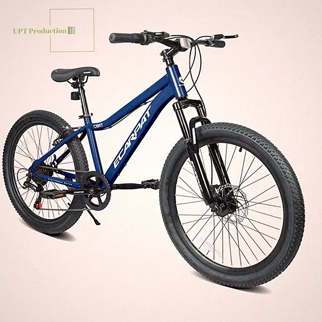 24 Inch Youth Mountain Bike With 7 Speeds & Front Suspension Durable Steel...