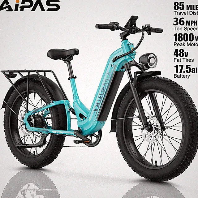26" Fat Tire MTB Bicycle 1800W Motor Electric Bike, 36MPH, 48V 17.5AH Long Range