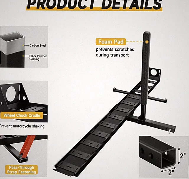 500lbs Motorcycle Scooter Dirt Bike Carrier Hauler Hitch Mount Steel Rack w/Ramp