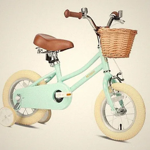 Girls Bike with Basket for 2-12 Years Old Mint 12 Inch With Training Wheels
