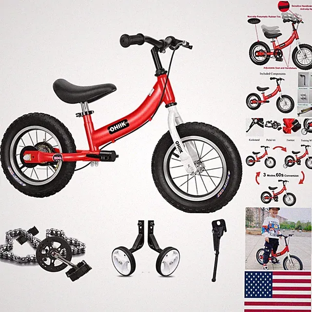 Kids Balance Bike 2-in-1 with Adjustable Features & Training Wheels, 12-16 Inch