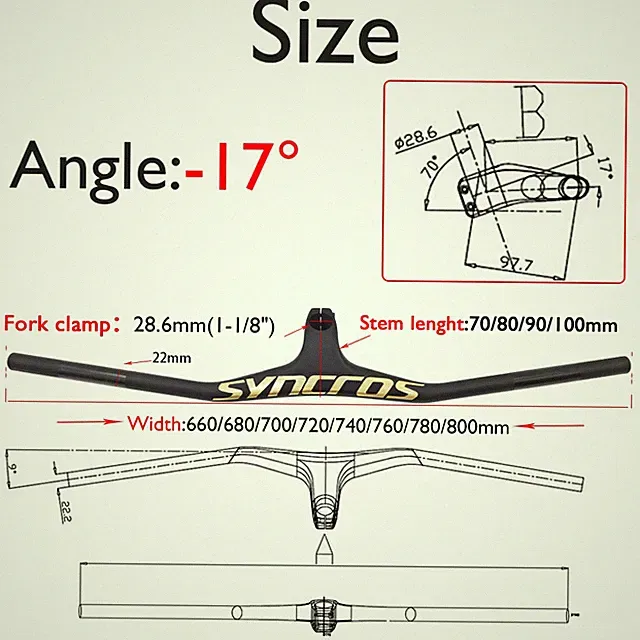 MTB Integrated Handlebar Carbon Fiber One-shaped Handlebar with Stem 17 Degree