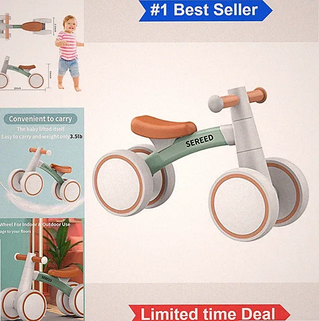 Toddler Balance Bike 4 Wheels 12-24 Month Boys Girls Aluminum Frame Lightweight